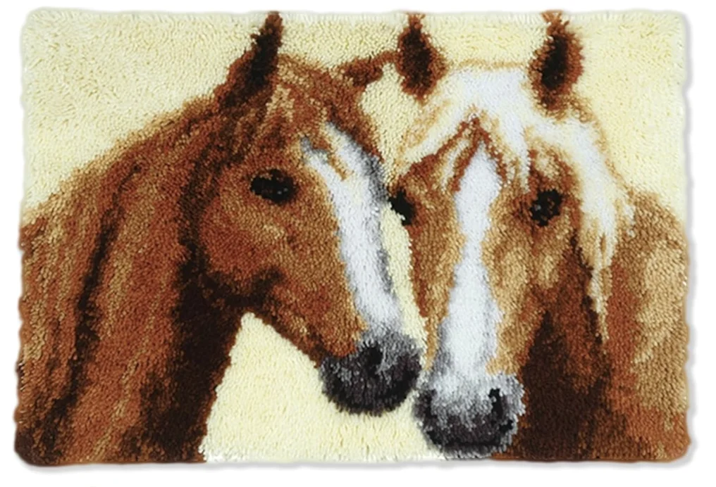 

Latch Hook Kits DIY Crochet Yarn Kits,Two Horses Carpet Embroidery Hook Rug Kit Needlework Sets Cushion for Kids or Adults Home