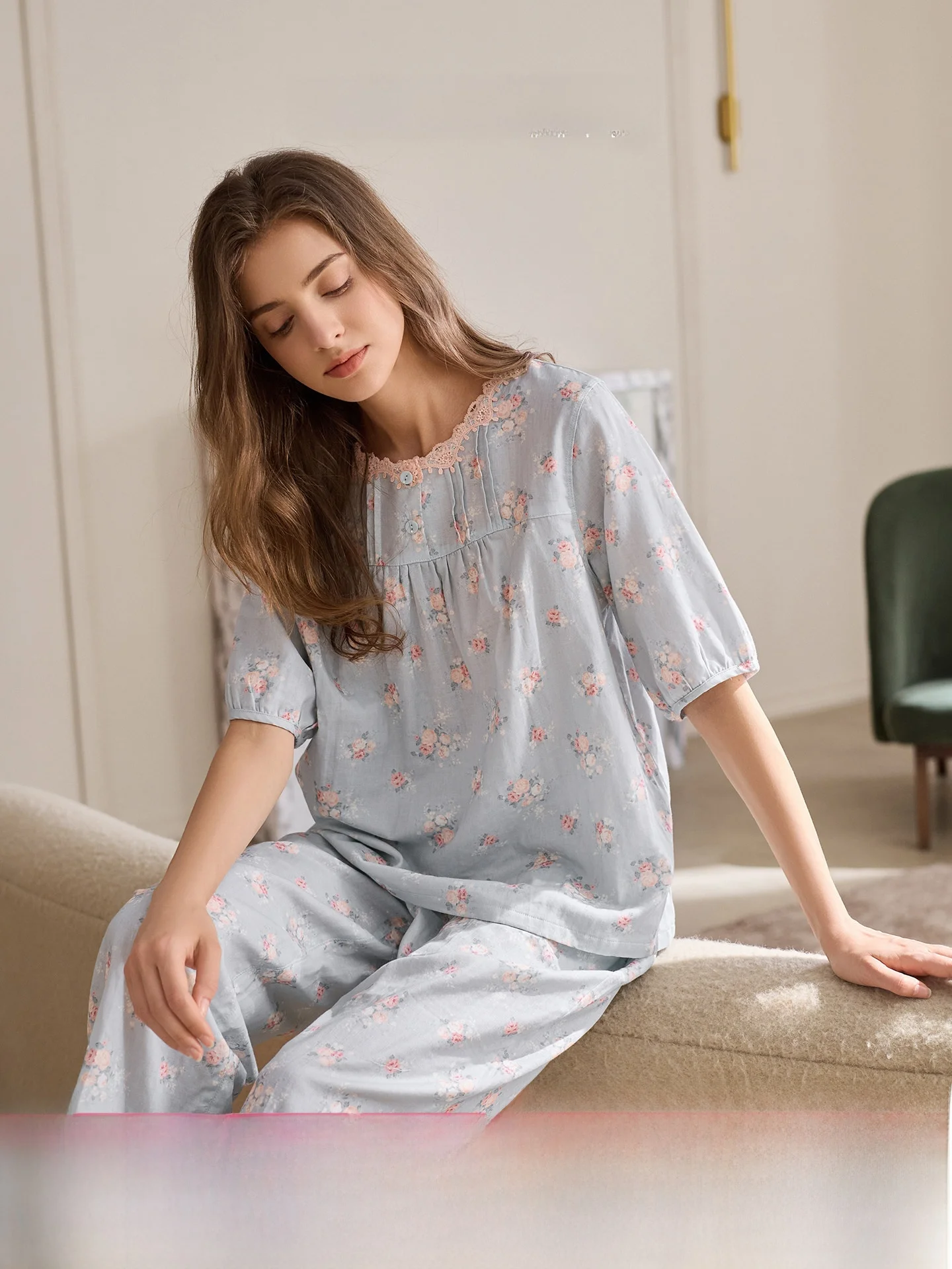 ropa-de-dormir-de-algodon-puro-para-mujer-con-encaje-cuello-redondo-estampado-floral-manga-media-pantalones-de-nueve-puntos-ropa-informal-para-el-hogar-suave-y-comoda