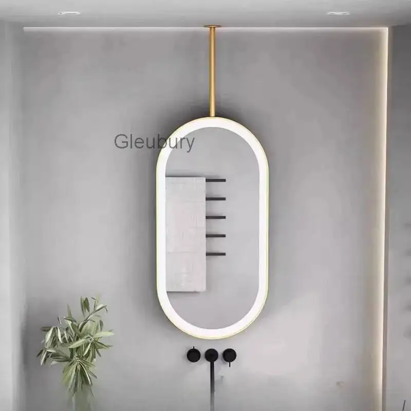 رفع قضيب مرآة السقف شنقا بيضاوي الشكل مضيئة فندق السرير والإفطار الحمام كامل الجسم جدار لاصق ملصق