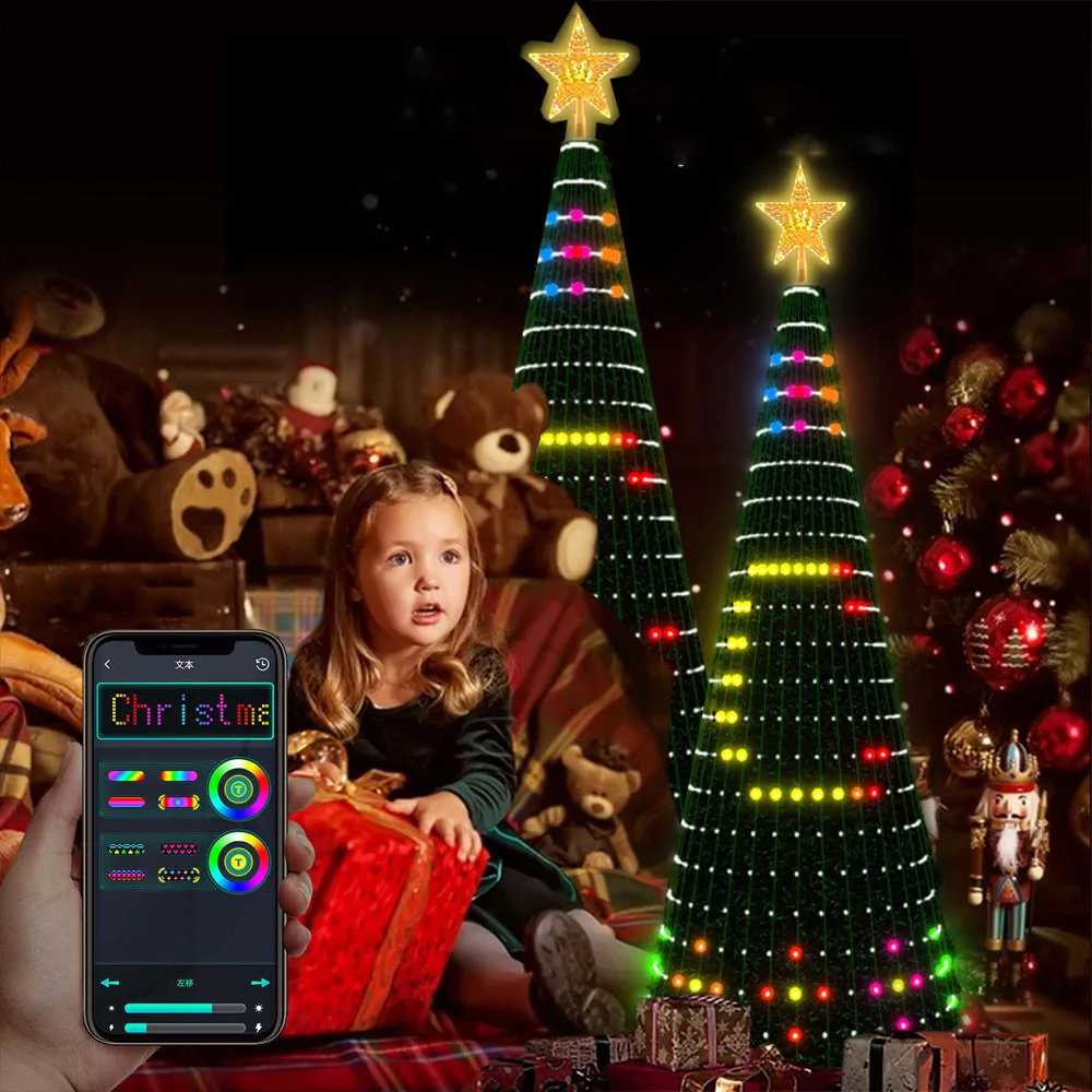 1.8m/5.9ft Smart Christmas Tree Light with 400LED APP & Remote Control Music Sync, DIY Pattern, Waterproof, Timer for Xmas Decor