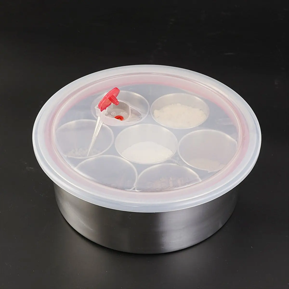 N14R Top Stainless Steel Spice Containers with 7 Compartments Indian with Transparent Lid