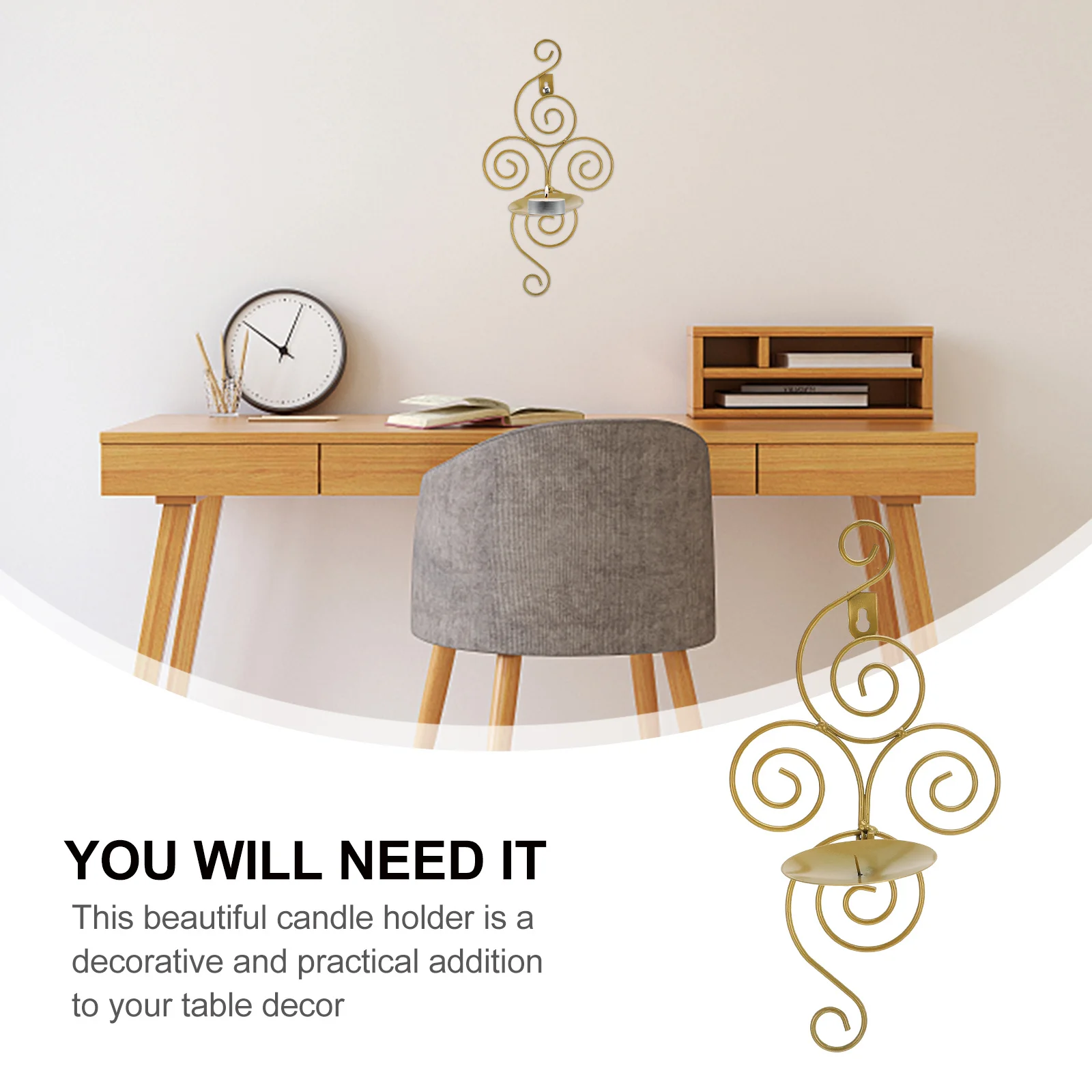

2pcs European Style Wall-Mounted Holders Golden Wrought Iron Space Saving Decorative Sticks For Home Wedding Christmas