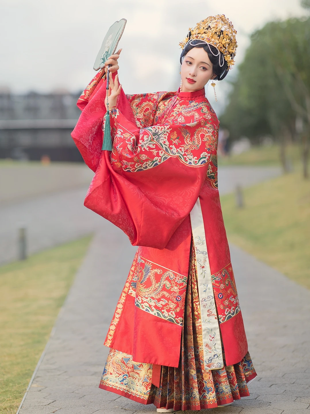 Original Ming style Hanfu faux makeup flower on the ground, six meter eight pairs of pleated horse face skirt for CHINESE HANFU