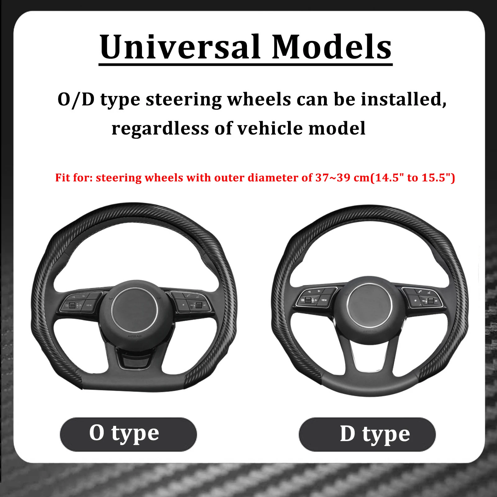 Carbon Fiber Car Steering Wheel Cover Concave Convex Design Non-slip Universal 38cm 15inch for Toyota Camry Prius Corolla Rav4