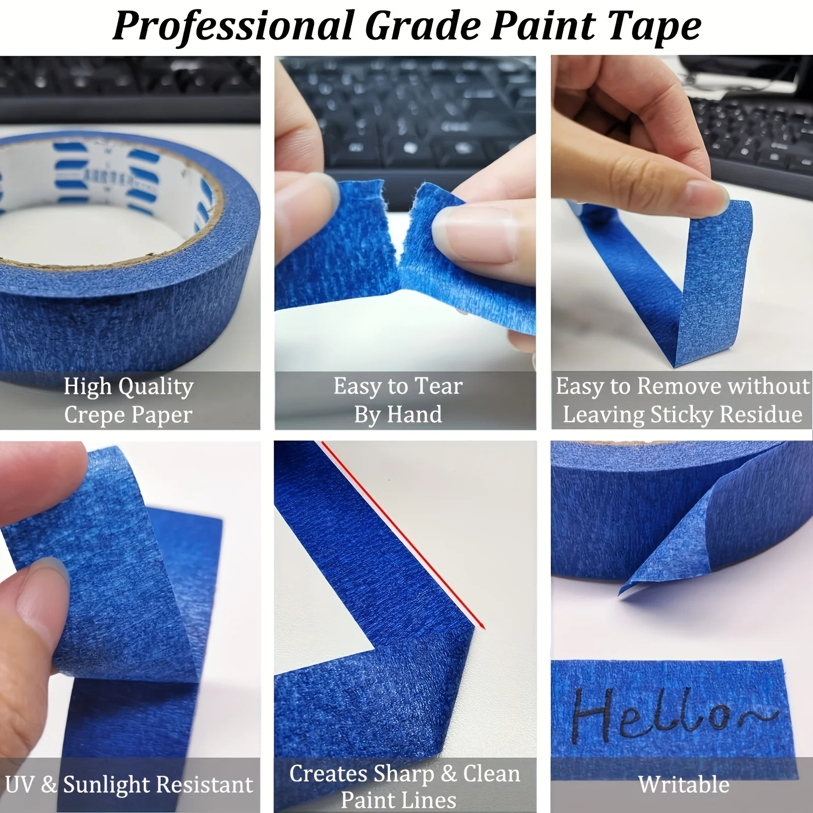 4 Roll/Set Paint Tape Multi-Surface Masking Easy Removal Paint Tape Security Wall Painting Crafts Art Construction Home 20m/Roll image 2