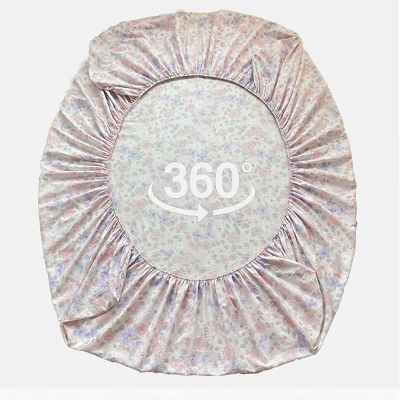 Soft Floral Fitted Bed Sheet Double-layer Yarn Technique Elastic Edges Deep Pocket Sheet Full Coverage for Queen King Size Bed 5