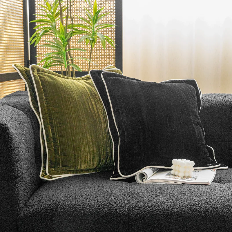 

Green Black Pillows French Velvet Cushion Case Retro Decorative Pillow Cover For Sofa Chair Living Room Home Decorations