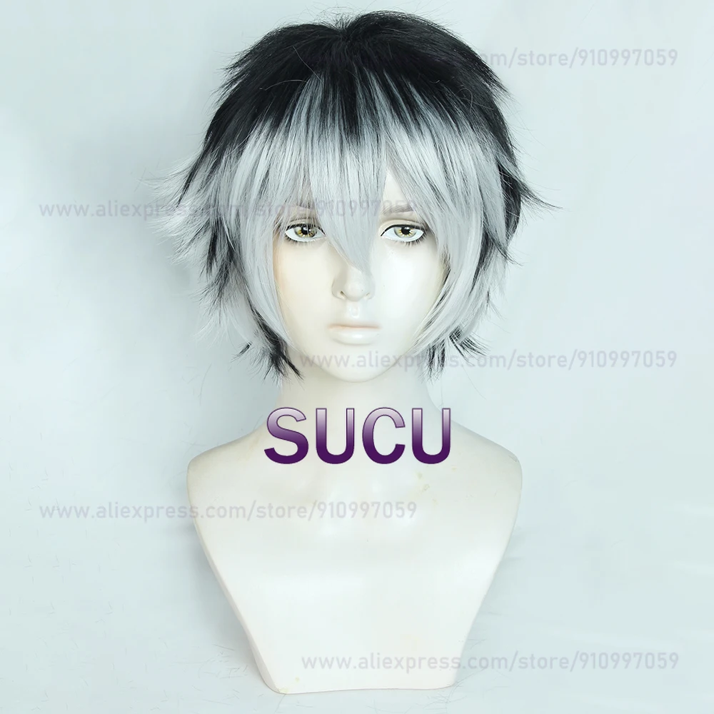 Anime Kotaro Bokuto Cosplay Wig 30cm Silver White Black Hair Heat Resistant Synthetic Wigs + Wig Cap