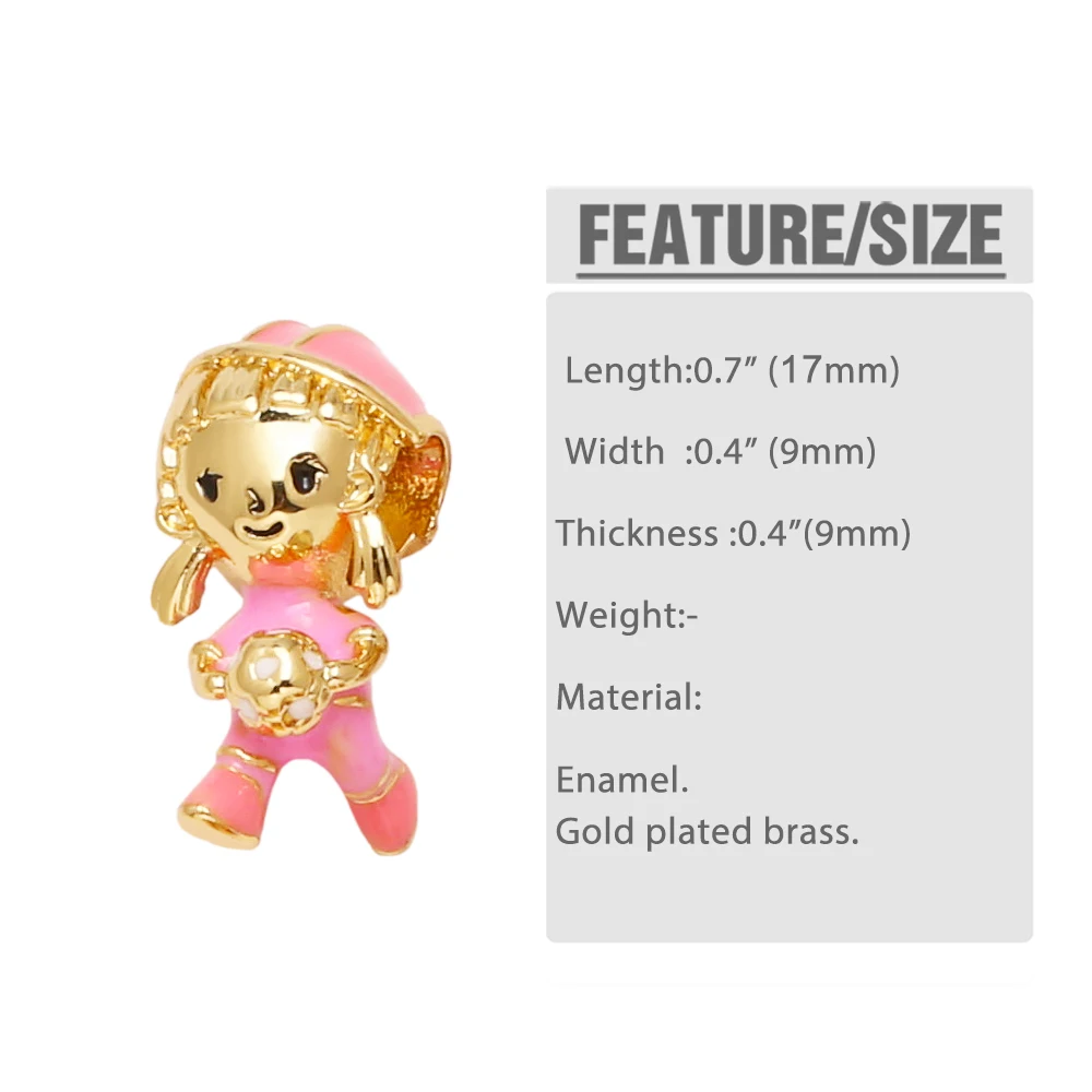 OCESRIO Fashion Enamel Sports Girl Boy Charms for Bracelet Copper Gold Plated Mushroom Palm Jewelry Making Supplies chma300