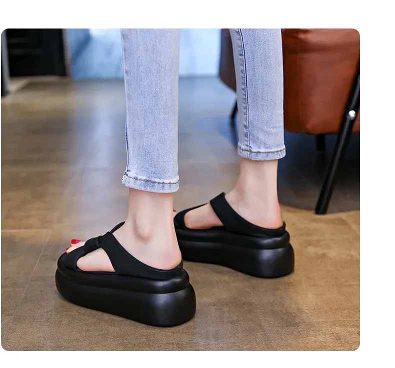 صنادل شاطئ نسائية جديدة سميكة القاع فستان ناعم وحيد عصري الصيف منصة شباشب لخارج المنزل Sandalias De Mujer #5