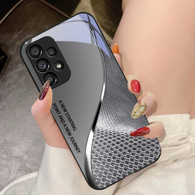 Tempered Glass Phone Case for Samsung Galaxy S10 4G S20 11E 30 S21 21Fe 22 Pro S23 Ultra 5G S8 S9 Mesh Curve Texture Orange