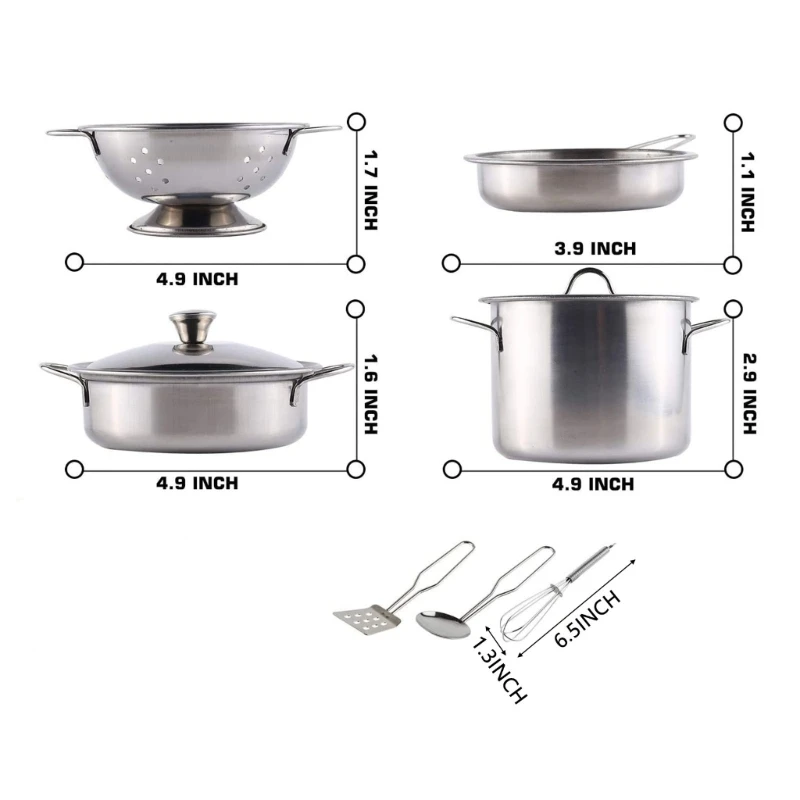 1Set di giocattoli da cucina per bambini simulazione pentola in acciaio inossidabile utensile da cucina e giocattolo per alimenti strumento da cucina in miniatura per giocattolo per ragazze dei ragazzi