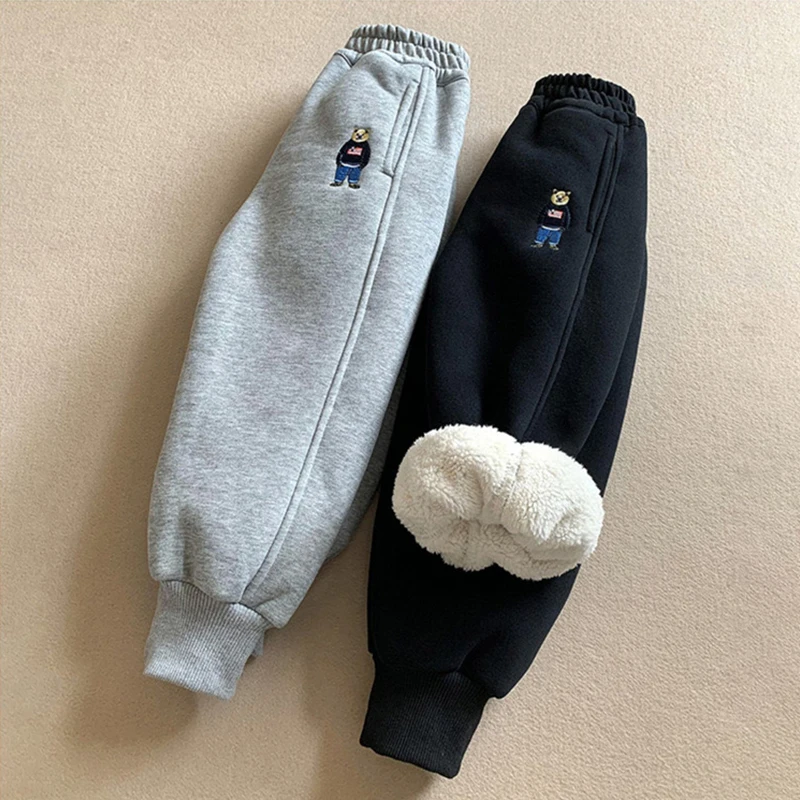 1pcs Boys Girls Lamb Wool Pants Autumn WinterChildren's Thick And Plush Trouse Kid's Sports Pant Baby Warm Snow Pants