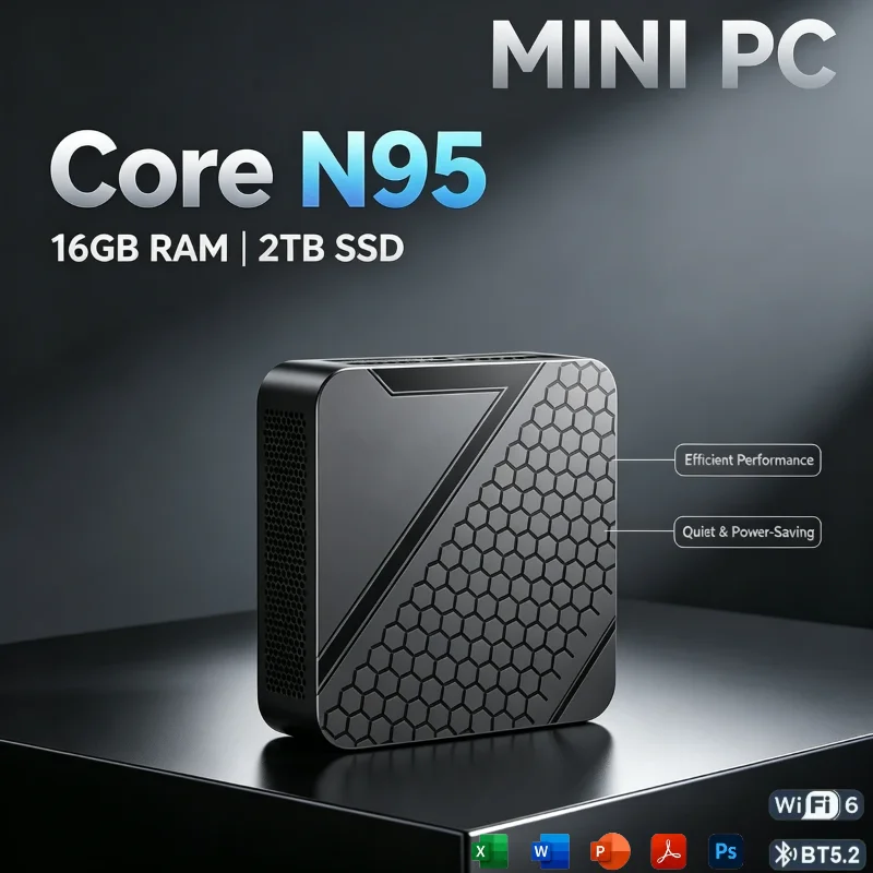 Intel N95 Small Desktop mini PC Ultra Fast Pro Computer 16GB NVMe SSD Triple 4K Screen WiFi6 Silent Cooling Office Home