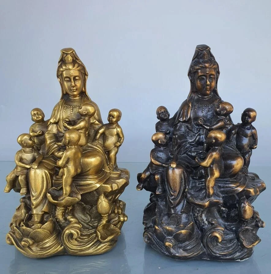 

China brass five child Guanyin Buddha crafts statue