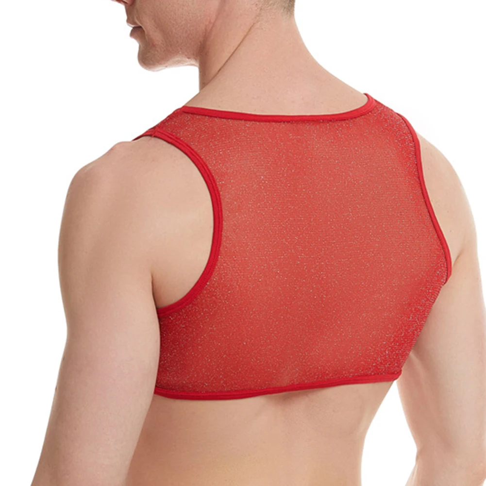 男性シースルーメッシュ薄手のタンクトップノースリーブ筋肉通気性速乾アンダーシャツクロップ超薄型エロトップス U ネックベスト