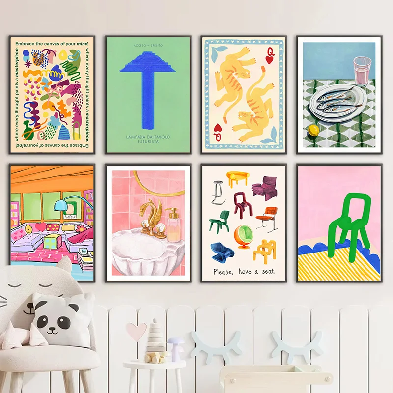 Póster abstracto de animales, personaje, silla para el hogar, sofá, comida para perros, dados de póker adecuados para sala de estar, baño, habitación de niños