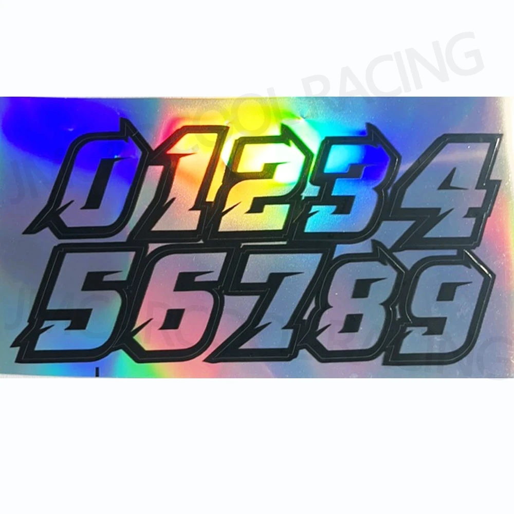 

1PC Number 0123456789 Motorcycle Racing Stickers DIY Refit Reflective Rainbow Sticker Number Helmet Car Styling