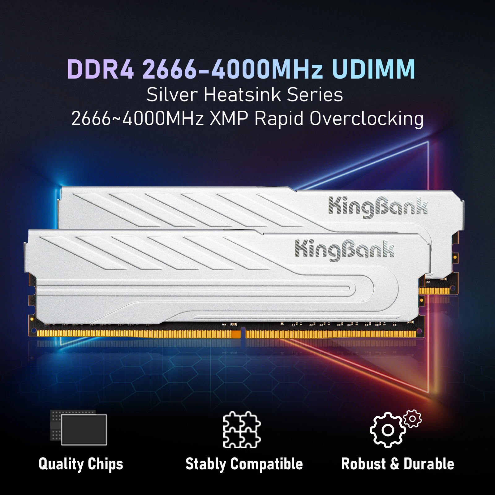  KingBank Computer Desktop Memory Ram DDR4 8G/16G 2666/3200/4000MHz with Heatsink for Desktop High Performance Gaming Office