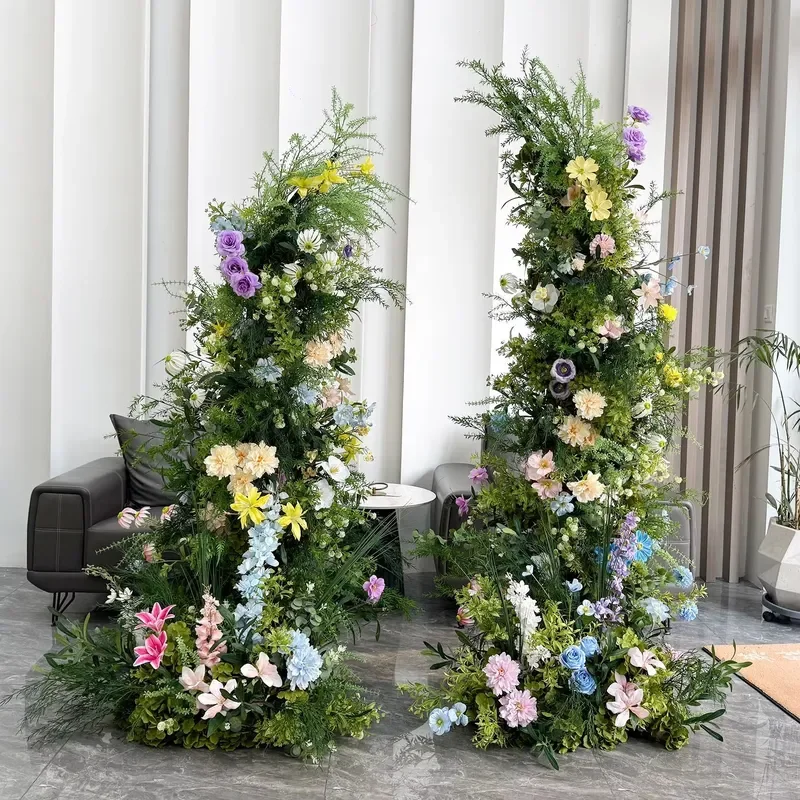 Event Wedding Decoration Rose Flower Backdrop White and Green Artificial Floral Horn Arch Flower