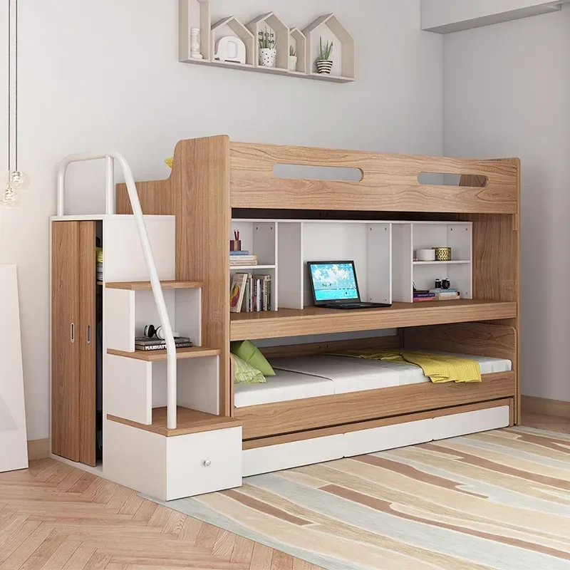 Nordic Style Bunk Beds with Desk Multifunctional High Low Bed Frame Space Saving Upper and Lower Beds for Bedroom