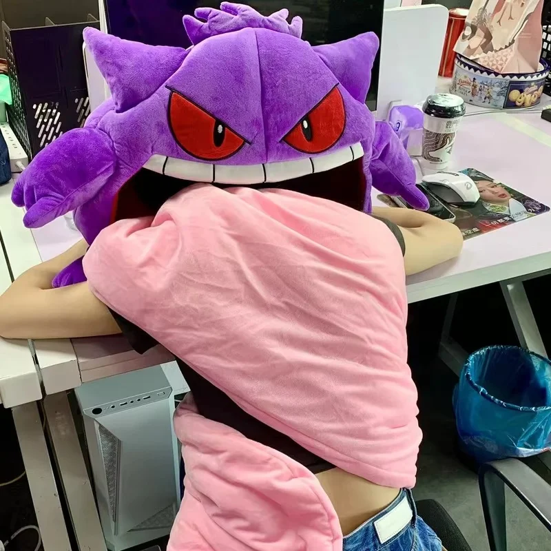 Pokemon gengar plushies ลิ้นขนาดใหญ่อะนิเมะหมอนสำหรับการนอนหลับอุปกรณ์ต่อพ่วงขนาดใหญ่ผ้าห่มงีบหลับวัตถุประสงค์คู่ยัดไส้ของเล่นตุ๊กตา