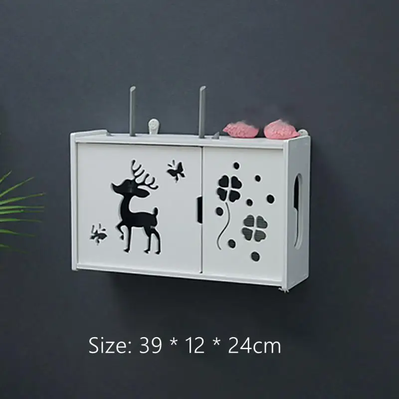 Wall Hanging Plug Storage Box Wireless Wifi Router Storage Box Wooden Box Free Punching Router Cable Organizer Home Decor