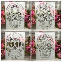 4Pcs/Lot A4 Skull Skeleton Ghost DIY Layering Stencils Painting Scrapbook Coloring Embossing Album Decorative Card Template