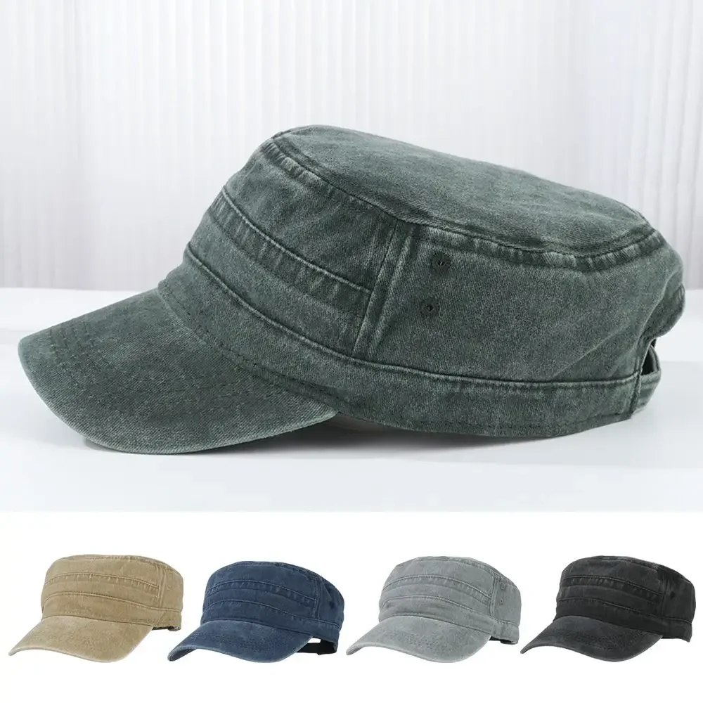 Gorra de béisbol de cabeza grande para hombre, gorro plano de algodón puro, estilo militar, para exteriores, de poliéster, para verano