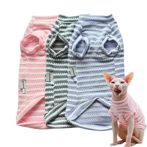 Cute Cat Clothes Summer Sphinx Striped Bottoming Shirt Kittens Vest For Sphynx Cat Breathable Pet Clothing DovenRex Costume 12 best sales cat vest - №7