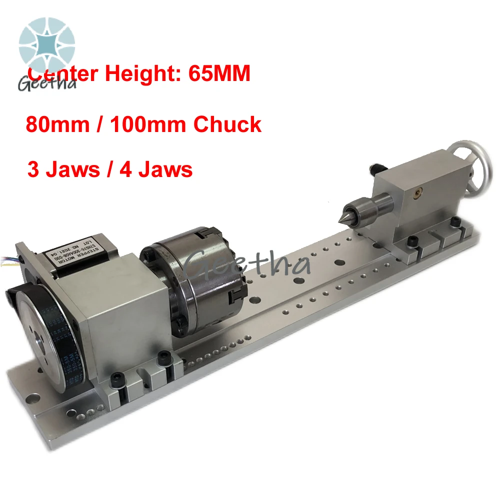 Center Height 65MM 4 Axis CNC Rotary A  Axis 3 / 4 Jaws 80mm 100mm Chuck CNC Indexing Head NEMA23 Motor Engraving Machine Tool