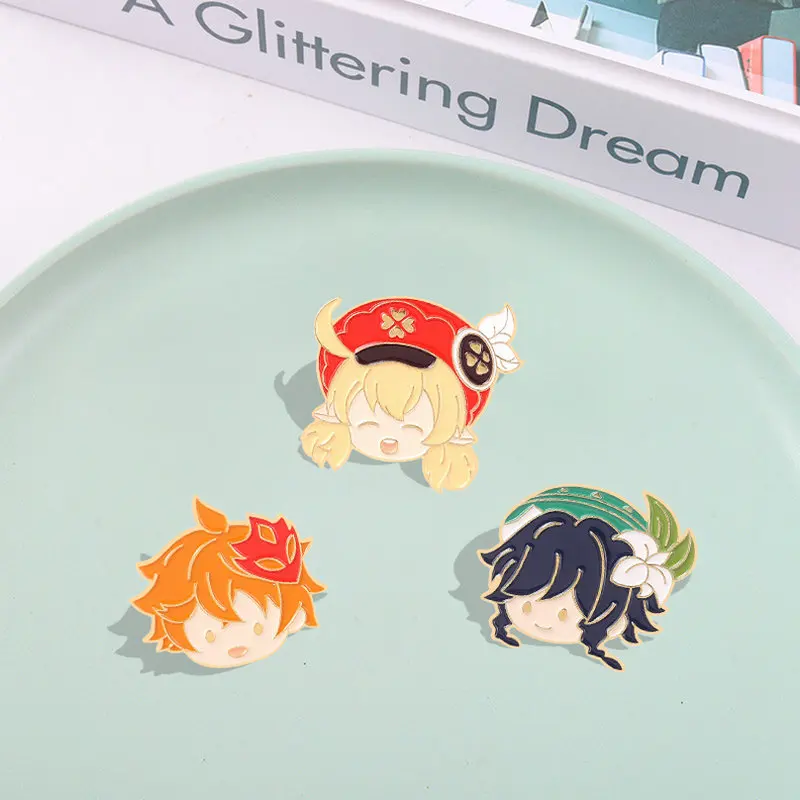 หมุดเคลือบที่กำหนดเอง Chibi Tartaglia Klee paimon VENTI Keqing เข็มกลัดเกม lapel Badge เครื่องประดับอะนิเมะของขวัญแฟนๆ5สไตล์ genshin impact