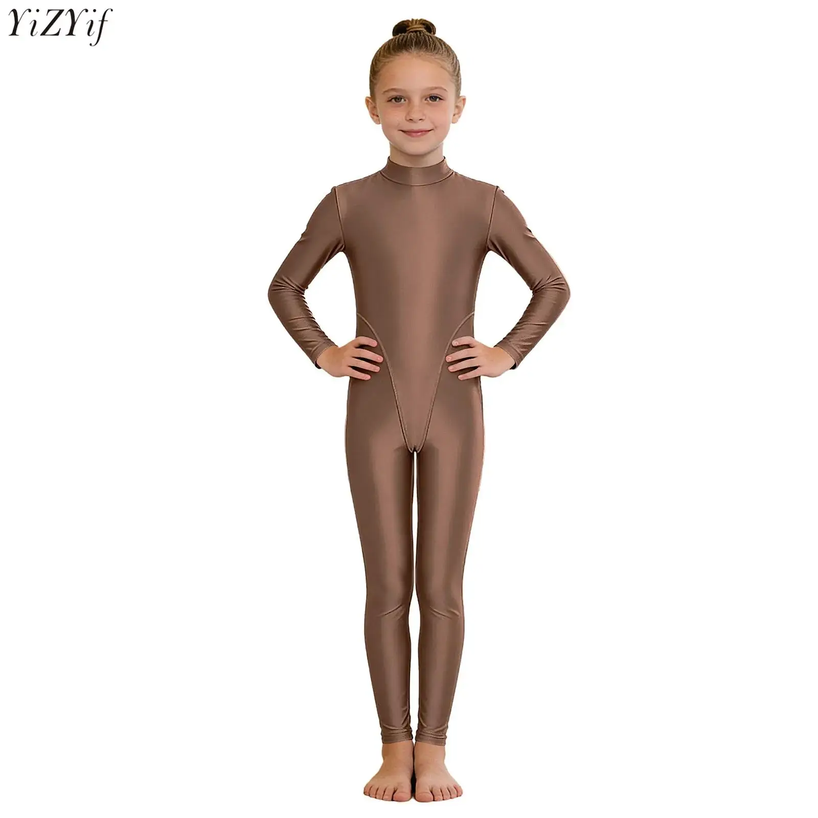 

Girls Glossy Bodysuit Jumpsuit Full Length One Piece Gymnastics Dance Leotard Kids Stage Performance Dance Dancewear Ballerina