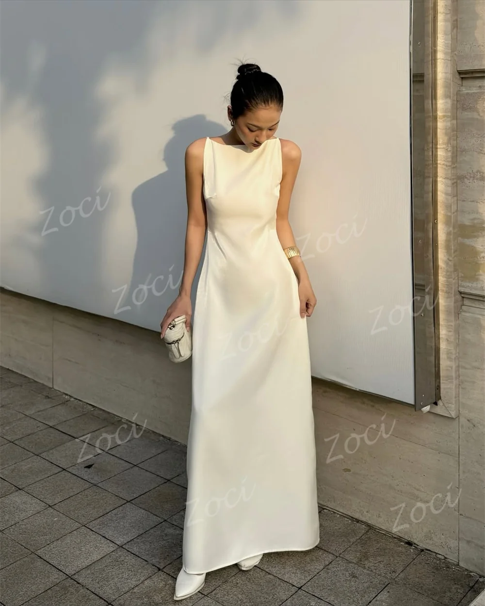 Zoci ケープスリーブ ベージュ 控えめな女性のイブニングドレス 写真撮影用 カスタマイズされたエレガントなプロムパーティードレス 結婚式のゲストドレス