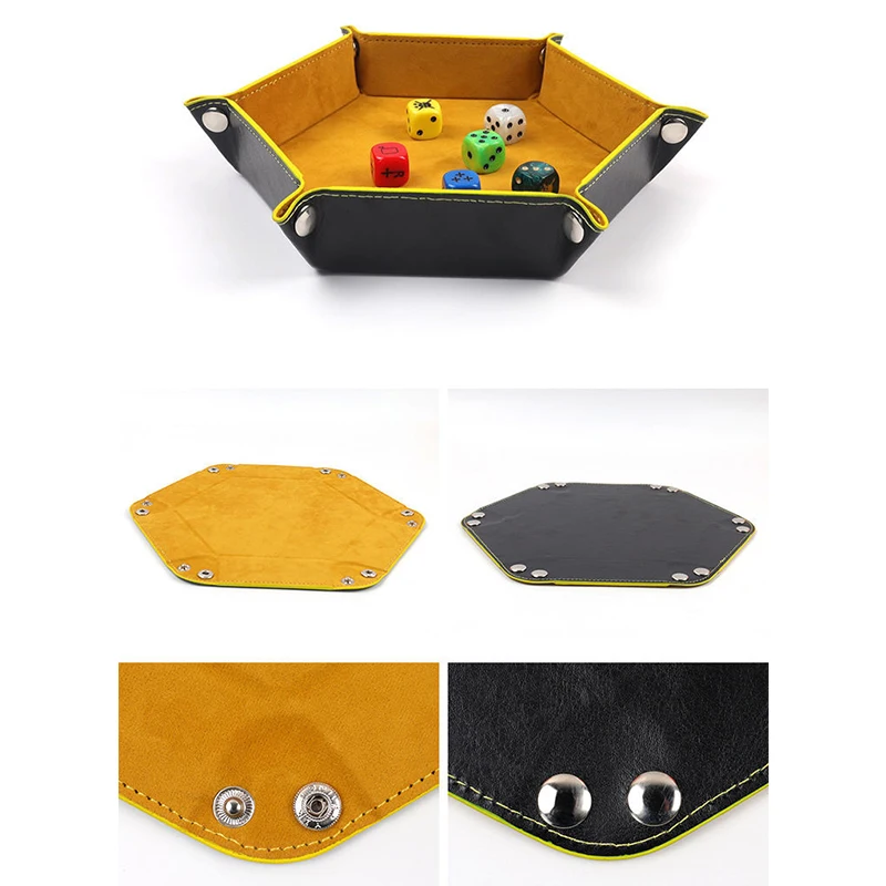 6Color Key Box PU Leather Hexagonal Folding Hexagon Dice Tray Box Dice Game Tray for RPG DnD Game Dice Storage Table Board Games