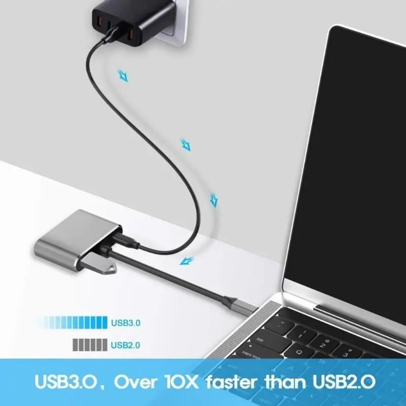Aluminum Type C Adapter with 4K and USB3.0 Hubs for Easy Device Connection