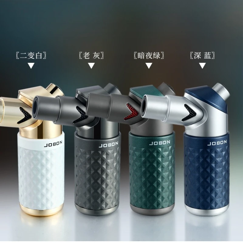 Windproof Metal Straight Blue Torch Lighter Cigars & Cigars,Refillable Flame Design Safety Lock,Portable Camping BBQ Lighters