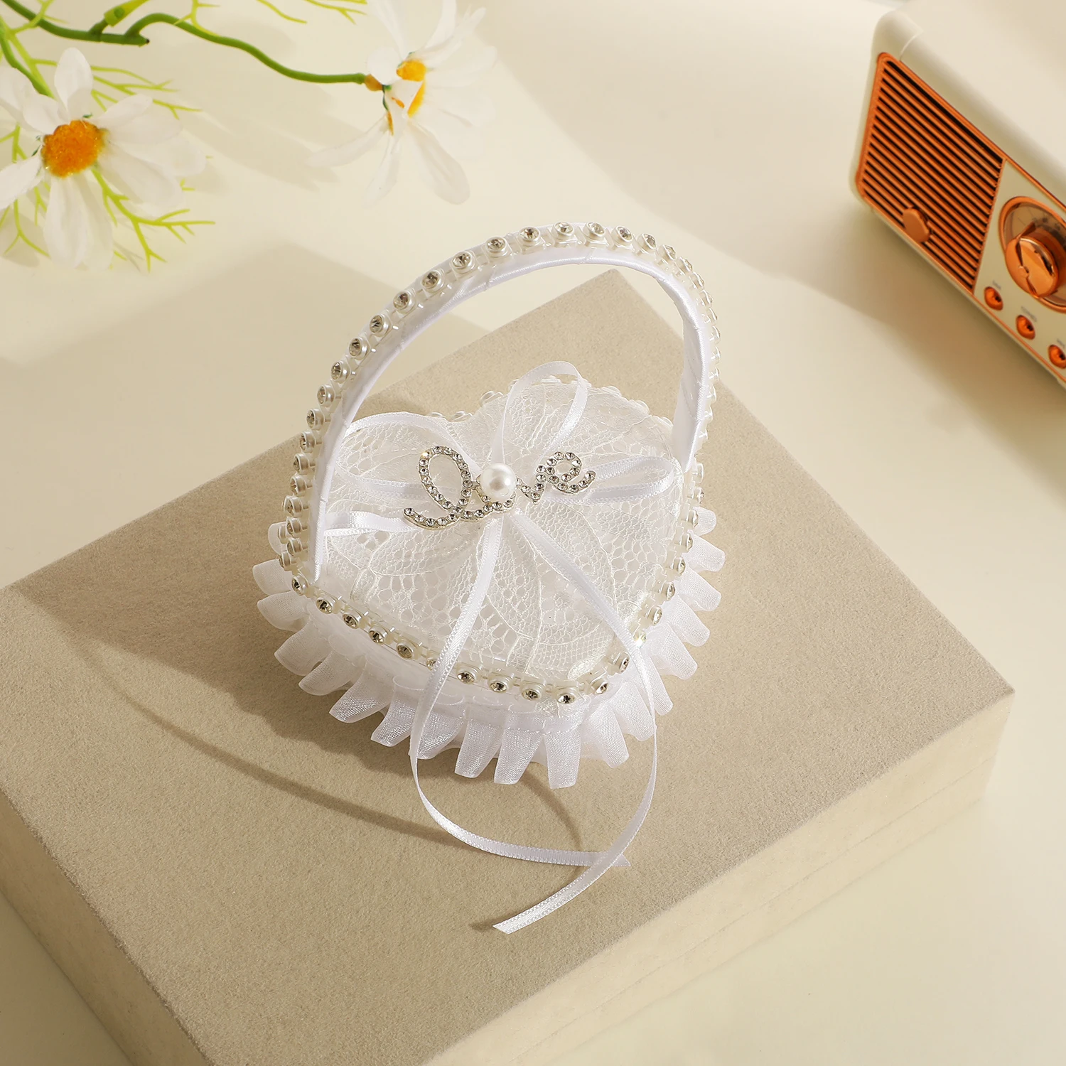 ホットファッション新しいリング枕結婚指輪ボックスレースラブリングケア結婚式の花嫁のジュエリー収納ボックス