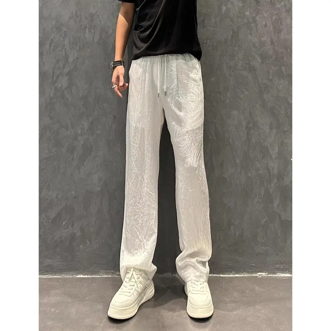 

Summer 2024 Men's Spor Casual Pants Acetate Dra Straight Thin Lightweight Luxury Long Trousers Chinese Embroidery