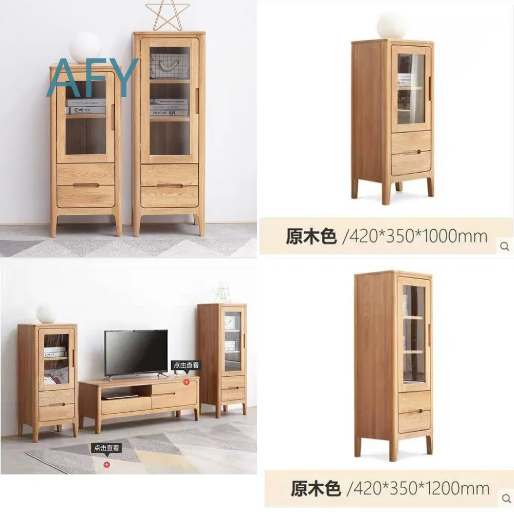 Solid Wood TV Cabinet for Nordic Living Room Oak Sideboard for Small Apartment Modern Minimalist Vertical Storage Unit