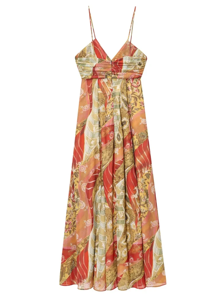 HXAO Slip Printing Womens Dresses Floral Sleeveless Boho Evening Party Long Dresses Summer Beach Bohemian Backless Flower Female