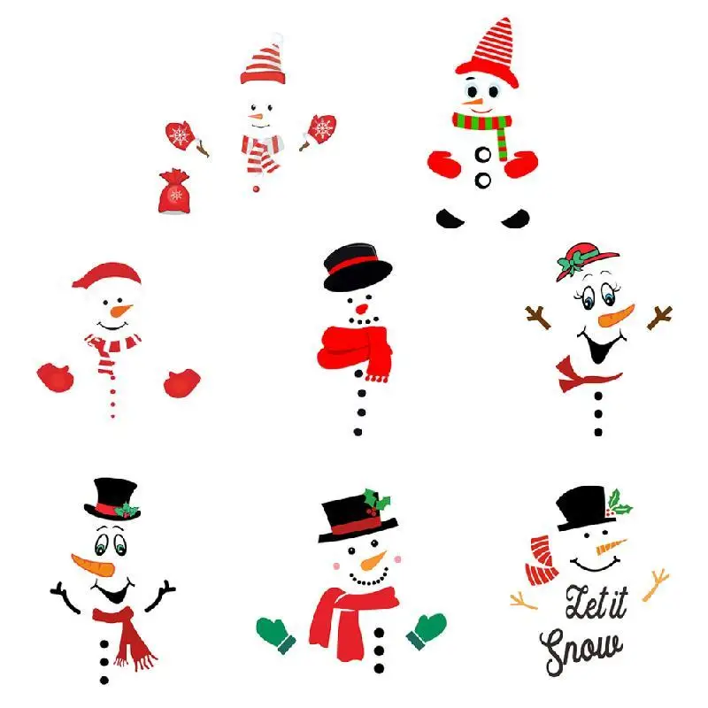 Christmas Snowman Expression Magnetic Refrigerator Sticker DIY Cartoon Garage Door Waterproof Wall Sticker Decoration