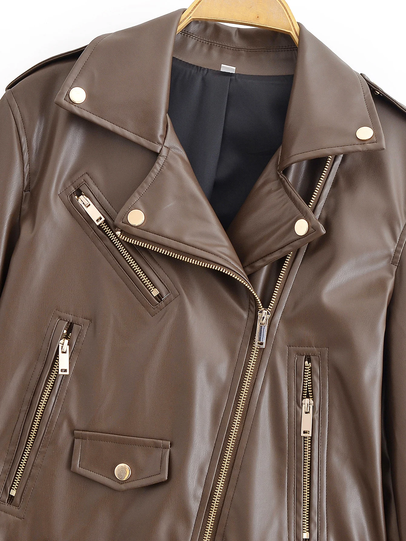 Women Short Leather Jacket Spring Autumn Fashion Zipper Decoration Female Long Sleeve Coats Women High Street Jacket Streetwear