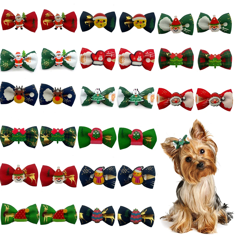 50 pcs Christmas Small Dogs Hair Accessories Pet Bows Dog Hair Bows for Puppy Yorkshirk Xmas Dog Cat Grooming Bows Pet Supplies