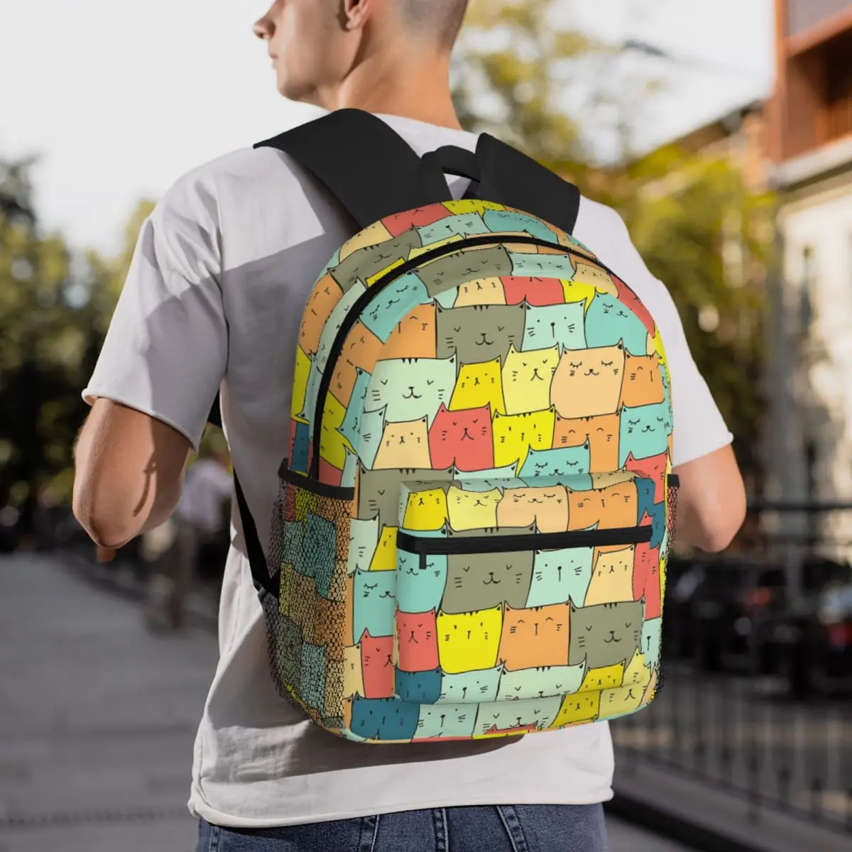 Colorful Cat Kitten Pattern Backpack Student BookBag Kids School Bag Laptop Shoulder Bags for Boys Girls