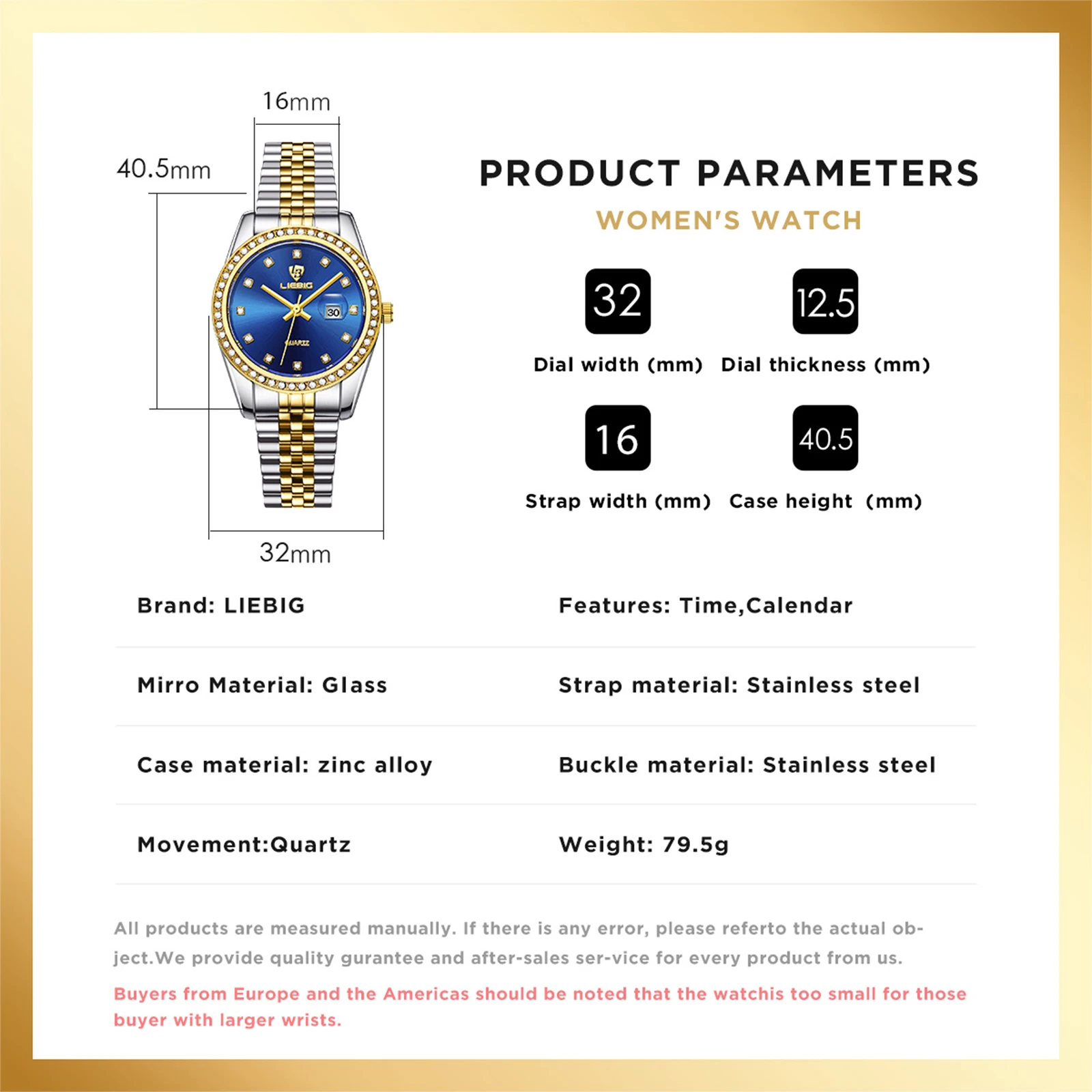 LIEBIG Luxury Quartz Watches For Women Fashion Waterproof  Time Date Wristwatches Ladies Stainless Steel Clock Relógio Feminino