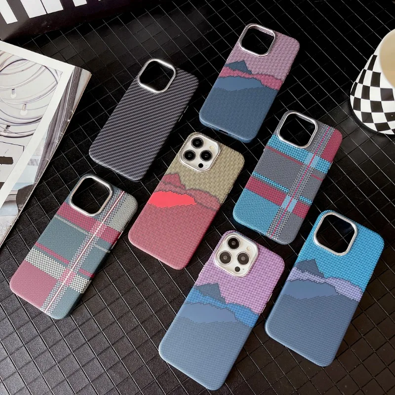 Con Magnetic Fang luen series Weaving stripes pattern Kevlar Texture Matte Pc Hard Case per iPhone 12 13 14 15 Pro Max involucro