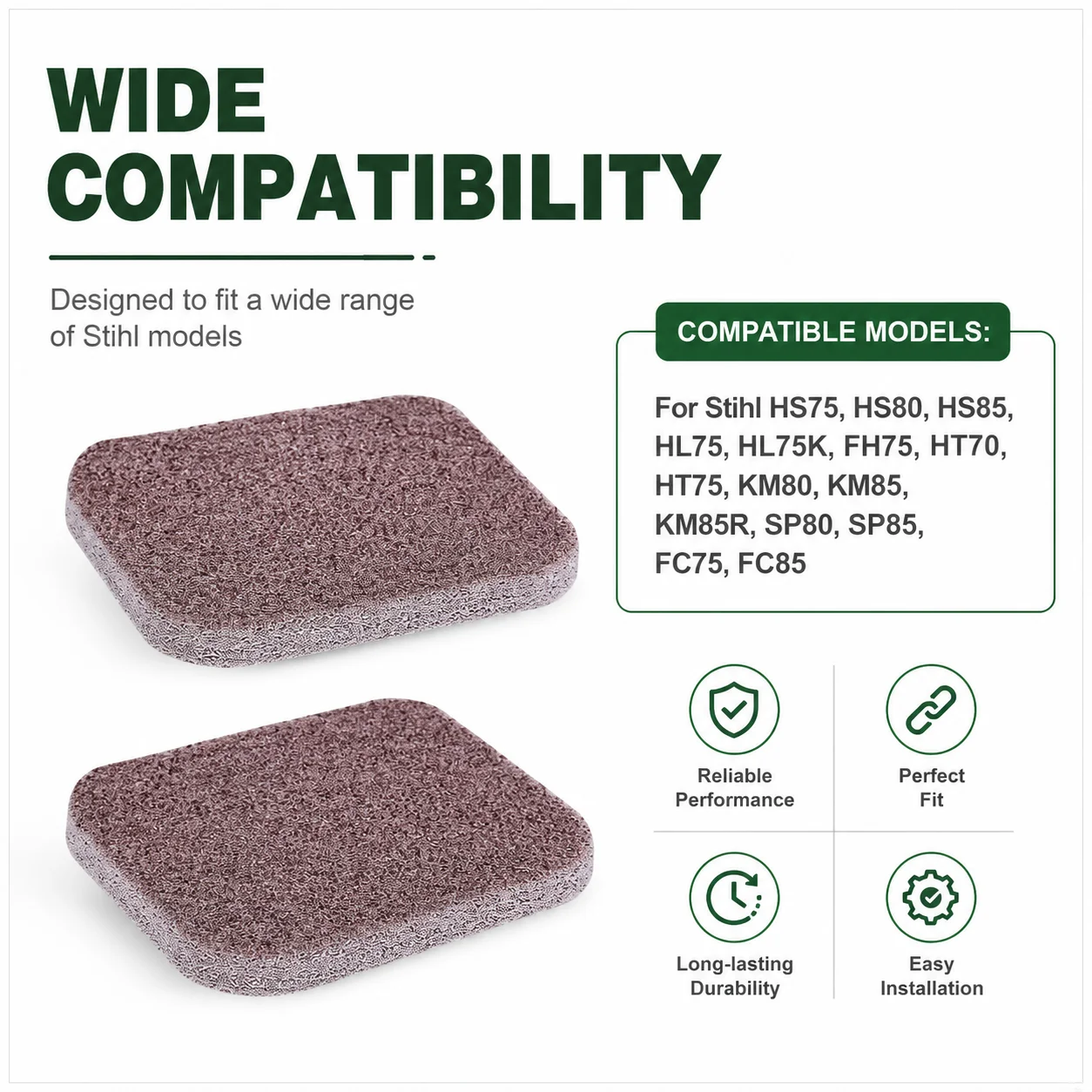 2Pcs Air Filter Replacement Set For Stihl HS75 HS80 HS85 HL75 FH75 HT75 FC75 KM85 SP80 SP85 14187PF 4133 124 2800