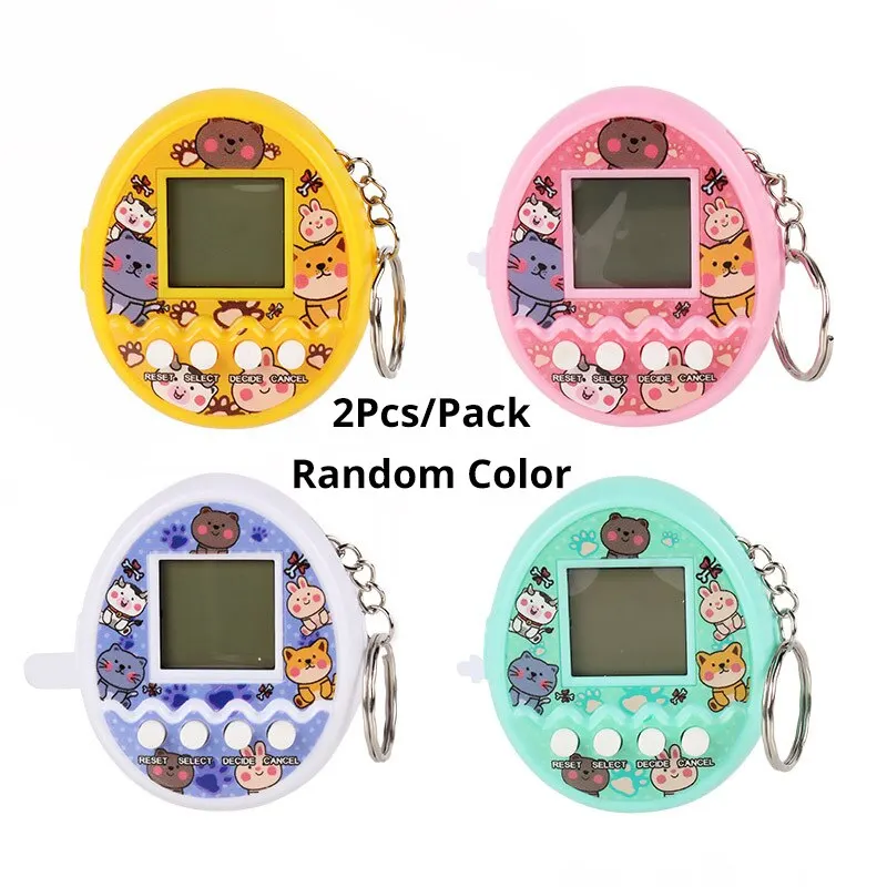 2Pcs Cute Cartoon Mini Handheld Electronic Pet Game Console Random Color Virtual Pet Raising Machine Electronic Toy