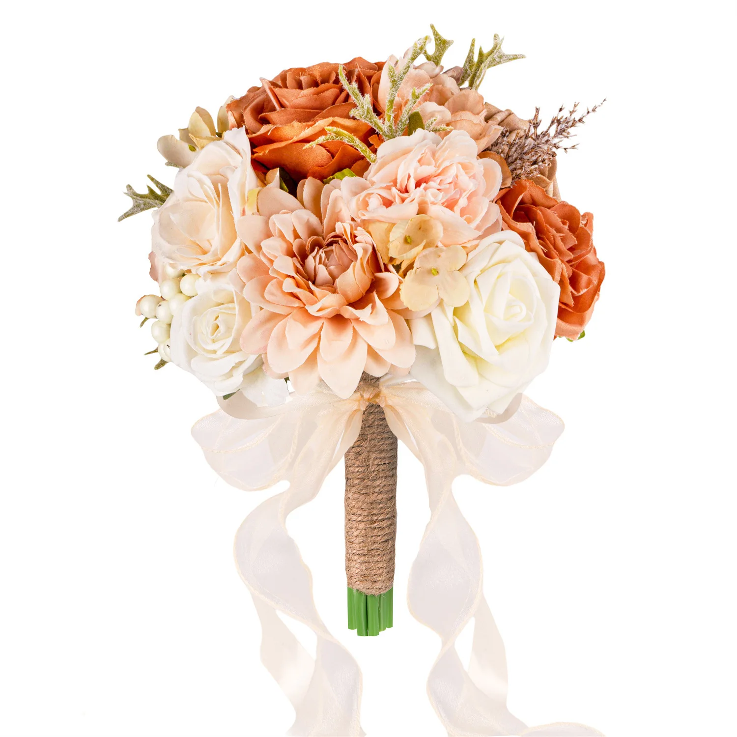 

Wedding Bouquets for Bride Bridesmaid,Terracotta Burnt Orange Bouquet Artificial Fake Silk Roses Flowers Bridal Bouquet